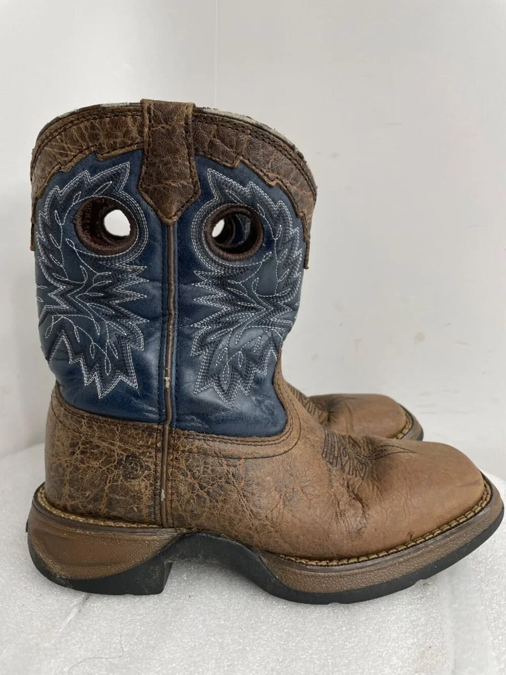 Lil Durango Blue Brown Leather Western Cowboy Boots Square Toe Kids Boys 2 M